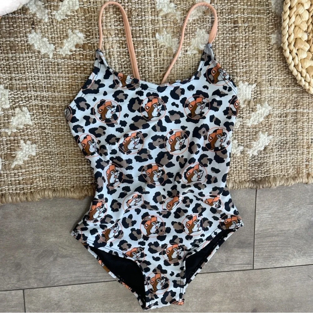 Buc-ee’s Beaver Girls Leopard Print Buc-ee One Piece Bathing Suit Swimsuit